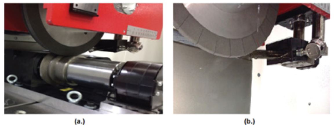 Figure 7. Optimization of wheel dressing methods (a) and coolant delivery (b) parameters can dramatically improve TiAl grinding productivity.